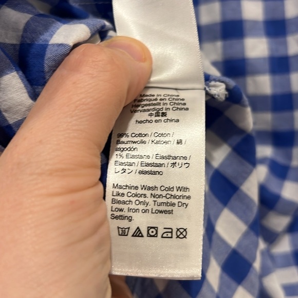 J. Crew Blue and White Gingham Popover Blouse Womens Size 14 - Picture 9 of 9